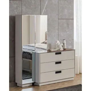 Stilvoller Holz Schminktisch Beiger Glas Tisch Edle Schlafzimmer Möbel - Beige