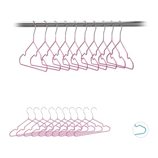 Relaxdays Kinderkleiderbügel im 20er Set, platzsparende Drahtbügel, Babybügel mit Kerben, PVC-beschichtet, 30 cm, pink