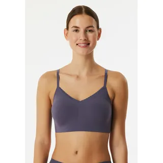 Bustier SCHIESSER "Invisible Soft Lace", Damen, Gr. 40, N-Gr, blau (indigo), Single Jersey, Obermaterial: 75% Polyamid, 25% Elasthan, BHs Bustier, herausnehmbare Pads, V-Ausschnitt, Spitze vorn, Lasercut-Abschlüsse