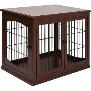 PawHut Hundekäfig für Zuhause, Hundehütte mit 2 Eingängen, Abschließbar Hundebox, Hundehaus für kleine Hunde, Braun, 58,5 x 81 x 66 cm