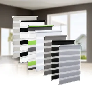 Eurohome Doppelrollo Klemmfix ohne Bohren, Duo Rollo,70cm x 150cm (Stoffbreite 66 cm) Hellgrau Transparentes und undurchsichtiges Sichtschutz Rollo mit Klemmträgern für Fenster und Türen
