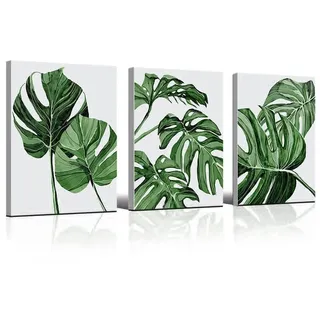 3 Stück Moderne Poster Set Wohnzimmer, Leinwand Bilder Pflanzen Wandbilder Wohnzimmer,Inspirierende Zitate Wandbild,Grüne Pflanzen Bild, Aquarell Grüne Blätt Bilder für Schlafzimmer Deko,Ohne Rahmen