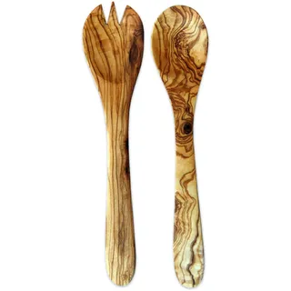 Olivenholz-erleben Salatbesteck »Mittel aus naturbelassenem Olivenholz« Länge 30 cm, Naturprodukt, geschmacksneutral, goldfarben