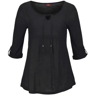 Buffalo Strandshirt mit Stickerei und Quasten, Tunika, 3/4-Arm, Blusenshirt, schwarz,
