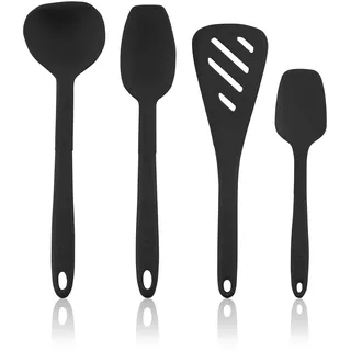 Kochblume Küchenhelfer-Set - Designwender S & Soßenlöffel S & Schöpfkelle S & Flexlöffel S 4er Set | Premium-Silikon & BPA frei| Hitzbeständig | Spülmaschinenfest | Farbe: anthrazit