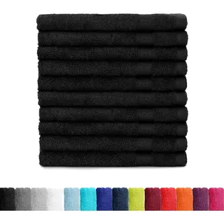 BaSaTex Frottee Gästehandtücher 30x50 im 10er Set | Gästetuch 100% Baumwolle Made in Green | Farbe: Schwarz