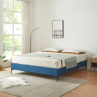 [en.casa] Doppelbett ‘Lilla’ Samt 180x200 cm Blau