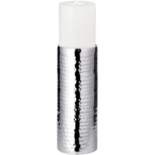 EDZARD Kerzenständer Agadir, Höhe 20 cm, Durchmesser 8,5 cm, Edelstahl, gehämmert, für Stumpenkerzen ø 8 cm, ideal für Dauer-Kerze Cornelius - Deko Kerzenleuchter Silber, Kerzenhalter als Tischdeko