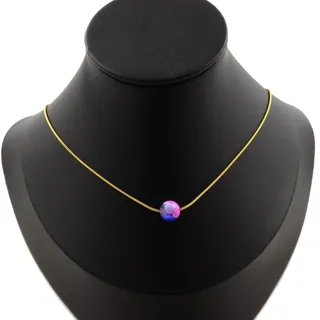 Halskette 1 Perle Achat Venen Drachen- Fuchsie Und Blau 8 MM Kette IN Made