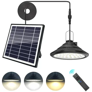 Qoolife Solarlampen für Außen Innen Hängend, 4500mAh 3 Farbe/4 Modi LED Solar Hängelampen mit Fernbedienung, IP66 Wasserdicht USB-Aufladung Solarleuchten Pendelleuchte für Outdoor Garten mit 5m Kabel