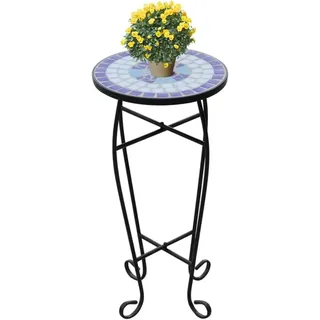 Beistelltisch Mosaik Blau und Weiß mit wetterfester Keramikplatte, Eisen Gestell, 30 cm Durchmesser, 60 cm Höhe, ideal als Pflanztisch Outdoor, Balkon Schrank Ergänzung
