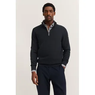 Troyer BUGATTI "Basic Essential", Herren, Gr. S, blau (marine), 100% Baumwolle, unifarben, regular fit, ohne Ausschnitt, Rippbündchen, Pullover Troyer, aus reiner Baumwolle