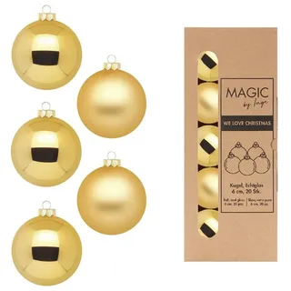 Weihnachtskugeln Glas 6cm x 20 Stück in Kartonbox Christbaumkugeln Set Inkagold
