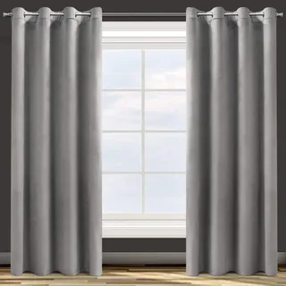 Design91 Samtvorhang Ösen Ösenschal Blickdichte Vorhänge Samt Velours 140x250 Samtvorhänge ROSA (Stahl)