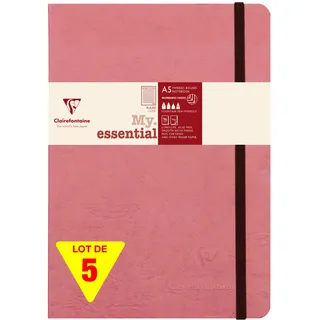 Clairefontaine 793466Cpack - Packung 5x Notizbuch Kladde My essential, Age Bag, DIN A5 14,8x21 cm, 96 Blatt liniert elfenbein, Altrosa 1 Pack