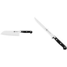 Zwilling Professional S Santokumesser, Klingenlänge: 18 cm, Schwarz & Professional S Filiermesser, Klingenlänge: 18 cm, Schmales Klingenblatt, Kunststoff-Griff mit Nieten, Schwarz