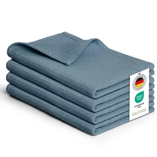Blumtal® Geschirrtücher 50x70 cm im 4er Set - Geschirrtücher Baumwolle 100% - Küchentücher bei 60 °C waschbar - Waffeltücher - Küchenhandtücher - Spül- & Geschirrtücher - Trockentücher Küche in blau