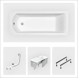 Rechteckige Badewanne - 160 x 70 cm - mit 4-cm-Verkleidung - Füße - Chromablauf - SHEA SLIM