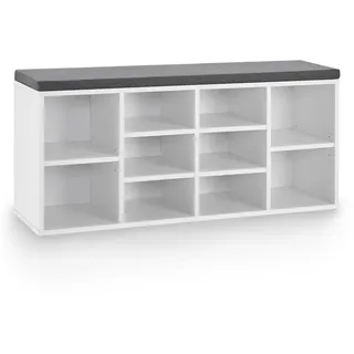 Juskys Schuhregal Holz mit Polsterung, - 10 Fächern höhenverstellbar 104x30x48 cm bis 150 kg Weiß