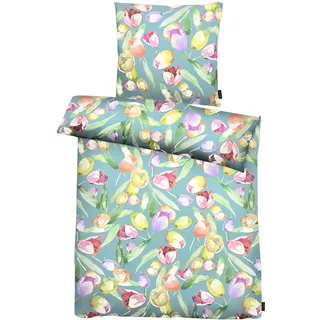APELT Bettwäsche "Tulip" 2 tlg. Bettwäsche-Set mit Reißverschluss, Baumwoll-Satin, Digitaldruck, blau