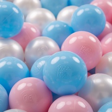 KiddyMoon 700 ∅ 7Cm Kinder Bälle Spielbälle Für Bällebad Baby Plastikbälle Made In EU, Baby Blau/Puderrosa/Perle