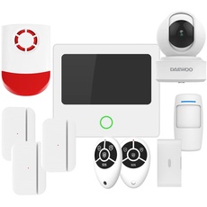 Daewoo Alarm-Set AM310, Zentrale mit Touchscreen, Bewegungsmelder für Tiere, Türkontakte, Vibration, Sirene, Kamera und Fernbedienung