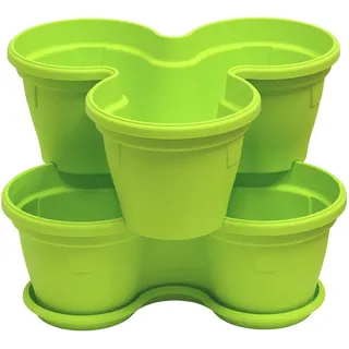 Engelland 2X Blumentopf, Säulentopf, Pflanzturm, Hochbeet, Pflanztopf-Kübel mit Untersetzer, stapelbar, widerstandsfähig, Kunststoff, für Außenbereich, 22 Liter, Farbe: Grün