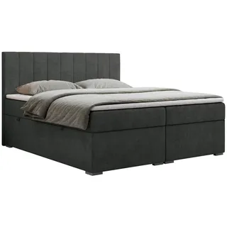 Boxbett Lope 120/200 - Dunkelgrau Strukture - H4 , Textil , H4 , 7-Zonen , Rechteckig , 120x200 cm , Oeko-Tex® , Schlafzimmer, Betten, Boxspringbetten