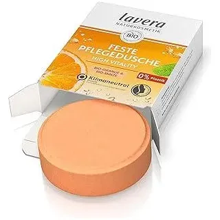 lavera, Feste Pflegedusche High Vitality mit BioOrange und BioMinze reinigt die Haut sanft ohne sie auszutrocknen 3x ergiebiger als flüssiges Duschgel Naturkosmetik Stk 50g, Weiß, Zitrus/Orange