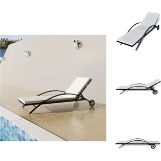 vidaXL Sonnenliege mit Polster & Rollen Poly Rattan Schwarz - Sonnenliegen - Schwarz