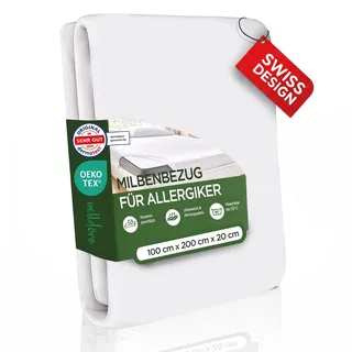 Welldora Milbenbezug Matratze 100x200x20, Premium Encasing, Allergiker | Fachärztlich getesteter Allergiker-Schutz gegen Milben | Mit Reissverschluss | Oeko-Tex | Waschbar bis 95°C | Schweizer Marke