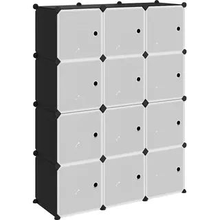 vidaXL Regalsystem mit 12 Würfeln Türen, Würfelregal mit viel Stauraum, Schuhregal mit Stahlrahmen, Regal Standregal Modular Büro, Schwarz PP