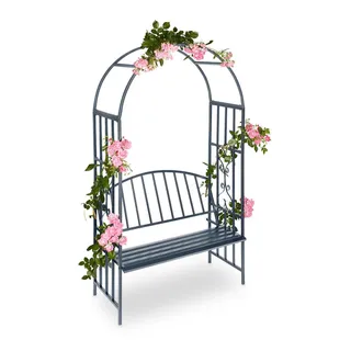 Relaxdays Torbogen Sitzbank , Anthrazit , Metall , 115x205x50 cm , Dekoration, Gartendeko