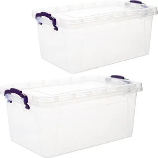 Stapelbare Aufbewahrungsbox mit Deckel und Griffen, 3L, transparent, 2er-Set