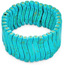 Mode Trendy Boho Wave Beads Blue Wide Flat Simuliert Blue Turquoise Stretch Armband Western Schmuck Für Frauen Für Teenager Einstellbar