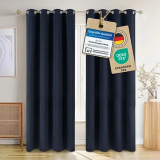 Blumtal Verdunklungsvorhänge 2er Set - Thermovorhang Hitzeschutz - Vorhang Blickdicht mit Ösen - Gardinenschals mit Schlaufen - Lärmschutzvorhang - Gardinen 145x140cm - Ösenvorhang - Vorhang Blau