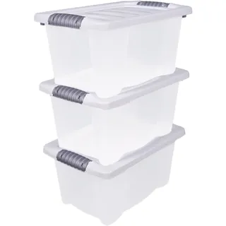 Spetebo Kunststoff Stapelbox mit Deckel 30 x 20 cm - 3er Set | 7 Liter Aufbewahrungsbox mit Griff Spielzeugkiste Lagerbox Multibox Allzweckbox Storage Box Universal Kiste