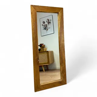 Teakholz Spiegel - Anlehnen Dekorieren Staunen – Unbearbeiteter Massiver Eckiger Standspiegel – 120 x 50 cm - Naturbelassen