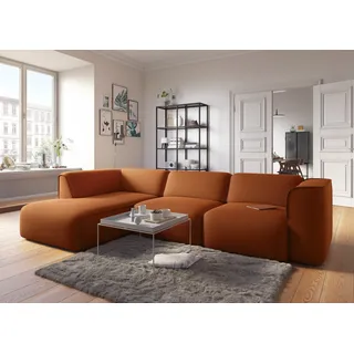 Raum.Id Ecksofa Merid jederzeit durch Module erweiterbar L-Form", 295x70x162 cm Struktur fein Ottomane links orange/terra