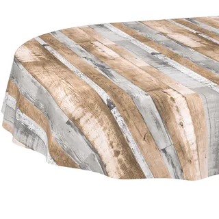 ANRO Tischdecke oval abwaschbar ohne Einfassung PVC-Wachstuch Holzoptik 180 x 140 cm Braun Grau
