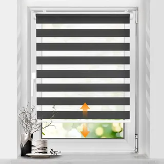 SBARTAR Doppelrollo schnurlos Anthrazit B95 x H130cm (Stoffbreite 95cm) | Klemmfix Rollos für Fenster ohne Bohren & zum Bohren Drücken Und Ziehen Springrollos Lichtdurchlässig Aber Blickdicht
