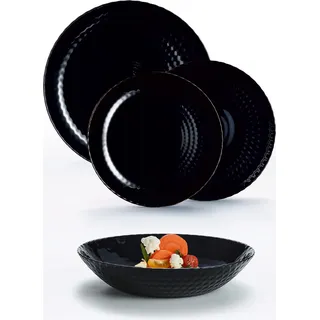 TAFELSERVICE 6 Personen 18 tlg. SET Geschirr Kombiservice aus Glas Schwarz - Schwarz