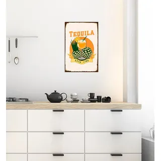 queence Metallbild »Tequila« Ananas   Schriftzug   Schriftzüge 1 Stk. tlg. Stahlschilder, beige
