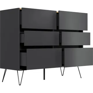 Posseik Sideboard Industrial M 6 Schubladen 120 cm Grafit Eiche Top