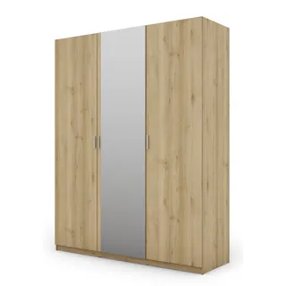 Meblast | Kleiderschrank 180x230 cm mit Spiegel - Heller Scandic-Buche - Garderobe mit Regalen, Schubladen und Kleiderstange | Skandinavischer Stil