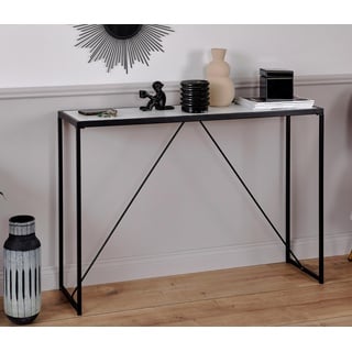 Jahnke Glam Console Konsole, Engineered Wood, Schwarz/Marmor Weiss Nb, One Size