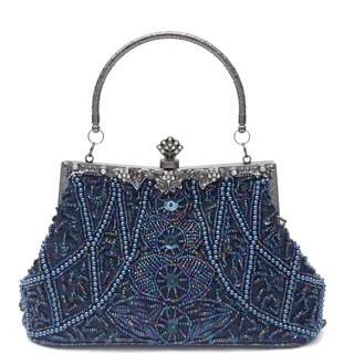 CORIOS Vintage 1920s Clutch Tasche Damen Handgemachte Perle Handtasche Abendtasche Elegante Schultertasche Kette Umhängetasche Klein Tasche Hochzeit Bankett-Party Abschlussball Tasche Blau