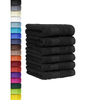 BaSaTex 6 TLG. Gästetuch Set in vielen Farben 100% Baumwolle 6er Pack Gästetücher 30x50 cm Schwarz