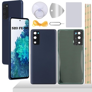 YHX-OU 6.5'' Akkudeckel für Samsung Galaxy S20 FE 5G Rückseite Glas Backcover Back Glas Ersatz Reparatur Set mit Kameraobjektiv + Werkzeug(Schwarz)