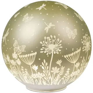 formano LED Deko Kugel Glas Pastell Grün 20cm Matte Glasleuchte mit Blumen-Dekor- Timer 6h/18h, batteriebetrieben (3× AA), stimmungsvolles Ambientelicht für Tisch, Fensterbank & Regal